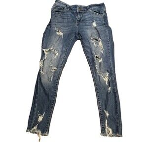 Cello Jeans Juniors Size 0/24 Skinny Ankle Stretch Denim Destroyed Frayed Hem